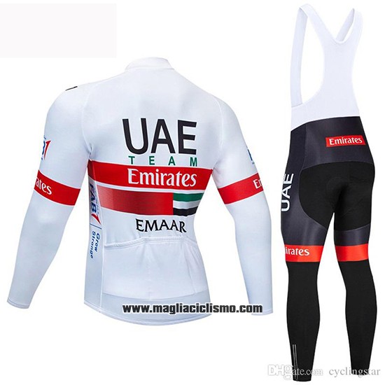 2019 Abbigliamento Ciclismo UCI Mondo Campione UAE Bianco Rosso Manica Lunga e Salopette